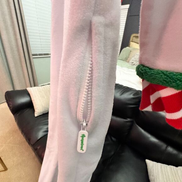 Snowman Onesie Pj's Medium Christmas Holiday Hooded Costume Fleece - Picture 8 of 12